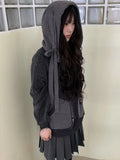 Vevesc Korean Y2k Aesthetics Patchwork Hoodies Women Tops Harajuku Drawstring Sweatshirt Casual Oversized Double Zippers Streetwear