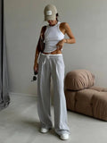 Vevesc  Simple Fake Two Loose Wide Leg Pants Spring and Summer Women Fashion High Waist Lace Up Design Interview Office Casual Pants