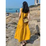 Vevesc Sleeveless Midi Dress Women Elegant Cotton Linen A Line Dresses Summer Holiday Beach Sweet Loose Casual Sundress Vestidos