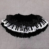 Vevesc Harajuku Punk Black White Piano Keys Skirts Vintage Wave Point Lace Skirt for Women Y2k Grunge Ruched A-line Faldas Mujer