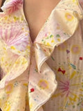 Vevesc Summer Y2k Aesthetic Halter Bandage Sweet Tank Top Women Print Backless Streetwear Ruffled Tanks Harajuku Fairy Cropped Tops