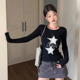 Vevesc Fashion Popular Star Print O Neck T Shirts American Streetwear Punk Harajuku Girl Clothes Vintage Y2k Aesthetic Sexy Slim Tees