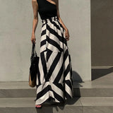 Vevesc  Hyperbole Contrast Color Women Skirts Stripes Korean Fashion Vintage Faldas Mujer Chic Spring Summer Long Skirt