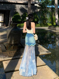 Vevesc Women Patchwork Skirt Vintage Y2k Summer Skirt Harajuku Korean Style Streetwear Elegant Fashion A-line Long Skirt Pippie Clothes