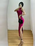 Vevesc Fashion Robe Red Spicy Girl Sexy Chest Hollow Sleeveless Split Tight Slim Hip Dress Long Dress Women Sweet 7OC3