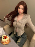 Vevesc Sexy Fashion Grunge New Cardigan Y2k Aesthetic All Match Jacket Women Harajuku Vintage Slim Fit Fur Patchwork Coat 2024 Autumn