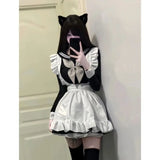 Vevesc Lolita Kawaii Sweet Sailor Collar Bow Long Sleeve Dress for Women+ Y2k E-Girl Ruffles Slim Waist Apron Autumn Two Piece Setas