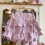 Vevesc Fairy Japanese Sweet Popular High Waist Cake Skirts Spliced Constrast Color Lace Up Design Clothes Y2k Aesthetic Girl Skirt