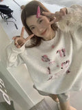 Vevesc Cute Graphic Sweatshirt Women Harajuku Hoodie Japanese Y2k Kawaii Round Neck Pullover Oversized Streetwear Aesthetic