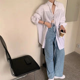 Vevesc Streetwear White Shirts Women Harajuku Oversized Bandage Blouses Korean Elegant Long Sleeve Lace Up Casual Chic Tops New