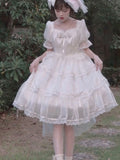 Vevesc Summer Bow Lolita Kawaii Dress Women Lace Japanese Princess Party Dress Female Ruffle Flounce Designer Elegant Dress New