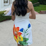 Vevesc Flowers Print Strapless Mini Dresses Casual Vacation Outfits For Woman 2024 Cute Summer Dress Women Y2K Clothes