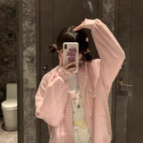 Vevesc Harajuku Sweet Pink Plaid Sweatshirts 2024 Spring New Hoodie Tops Mujer Y2k E-Girl Long Sleeve Zipper Cardigan Coat Women