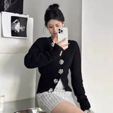 Vevesc Vintage 3D Rose V-neck Cardigan Coat Women Y2k Slim Waist Single Breasted Sweaters Early Autumn New Long Sleeve Tops Mujer