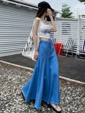 Vevesc Women Denim Blue Long Skirt Harajuku Y2k 2000s Vintage Skirts 90s Aesthetic Streetwear Fashion A-Line Jean Skirt Clothes