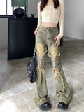 Vevesc Oversize American Retro Straight Casual Pants Y2k Grunge High Waist Loose Wide Leg New Bell Bottom Jeans Women