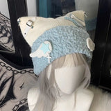 Vevesc New Fashion Hat Knitting Beanies Gothic Cat Ear Wings Caps Y2k Streetwear Winter Warm Hats Lolita Girls Harajuku Vintage Hat