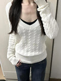 Vevesc  Autumn Sweet Solid Twist Sweater Women Y2k Aesthetic Casual Loose Vintage Tops Preppy Style Fairy Knitwear All Match Jumper