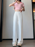Vevesc  High Waisted Wide Leg Pants Women Thin 2025 New Casual Loose Black Summer Pants Fashion Elastic Drawstring Straight Suit Pants