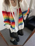 Vevesc Harajuku Y2k Knitted Cardigans Women See Through Oversized Hollow Out Striped Crochet Top Sweaters Aesthetic Streetwear