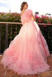Vevesc Dreamlike Pink 3D Flower Tutu Tulle Bridal Dresses Pretty One Shoulder Floral Long Tulle Women Maxi Gowns To Party