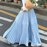 Vevesc  A-line Women Skirts Spring Summer Korean Fashion Chic Solid Sweet Faldas Mujer Pleated Elegant Casual Long Skirt