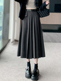 Vevesc Women's A-line Black Pleated Skirt Vintage 90s Aesthetic Y2k Grey Long Skirt Harajuku Korean Skirts 2000s Clothes