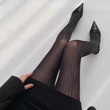 Vevesc  Women's Black Pantyhose Shiny Silver Striped Pantyhose Slim Stockings Tights Women's Sexy Tights Spring Autumn Winter