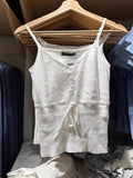 Vevesc  Drawstring White Knitted Tank Top for Woman Sleeveless Elastic Cotton Thin Vest Sweet Cute Simple Lace-up Y2k Crop Tops Summer