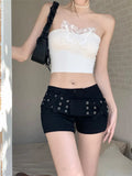 Vevesc Women's Black Gothic Denim Shorts Vintage Harajuku Low Waist Mini Jeans Shorts Y2k Shorts Pants Trashy Emo 2000s Clothes Summer