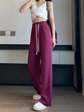 Vevesc  High Waisted Wide Leg Pants Women Thin 2025 New Casual Loose Black Summer Pants Fashion Elastic Drawstring Straight Suit Pants