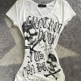 Vevesc Gothic American Summer All Match Letter Print T Shirts Y2k Aesthetic Vintage Casual Slim Streetwear Punk Clothes Lazy Women Tees