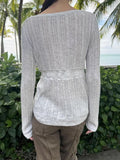 Vevesc  Gray Hollow Out Slim Long Sleeve T-shirt Women Sexy Scoop Neck Single-breasted Cotton Tees Solid Simple Sweet Knit T Shirt Y2k