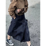 Vevesc Striped Pleated Midi Skirts Women Elegant High Waist Suit Skirt Summer Y2K Harajuku Aesthetic Fashion Casual A Line Skirt