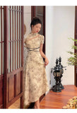 Vevesc Vintage Elegant Cheongsam Dress Women Irregular Floral Party Fairy Midi Dress Female Luxury Court Retro Long Dress