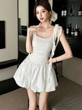 Vevesc  White Patchwork Ruffled Chic Mini Dress Women Elegant Casual Sling Dress Summer Korean Fashion Bodycon Festival Party Dress