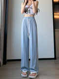 Vevesc  High Waisted Wide Leg Pants Women Thin 2025 New Casual Loose Black Summer Pants Fashion Elastic Drawstring Straight Suit Pants