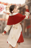 Vevesc Cheongsam Girly Dress Autumn And Winter Women Long Sleeve Chinese Style Red Embroidery Slim Dress With Shawl