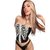 Vevesc Bolopi Bones Print Sexy Corset Crop Top Women Halloween Rave Tees Sexy Y2K Outfits Streetwear Tank Tops Streetwear