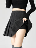 Vevesc Black Chic Pleated Skirts for Women High Waisted Fashion Solid Mini Skirts Autumn A Line Skirt