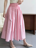 Vevesc  Elegant High-Waisted Pink A- Line Skirt Sweet Umbrella Design Sensibility Plenty of Pleats Medium-Length Women's Fashion
