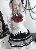 Vevesc Japanese Kawaii Sweet Lolita Puff Sleeve Shirt Summer Y2k Aesthetic Lace Patchwork Blouse Cute Top Women JK Slim Fit Blusas