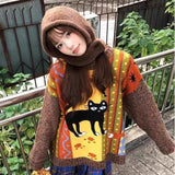 Vevesc Harajuku Cartoon Sweaters Women Vintage Y2k Streetwear Knitted Pullover Grunge Retro Long Sleeve Aesthetics Sweaters