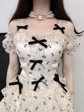 Vevesc  Y2k Matching Sets Short Sleeve Camisole Crop Tops+Ruffles High Waist Mini Skirts Bow Dot Female Slim Sweet 2025 Women Clothing
