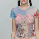 Vevesc Y2k Shirts for Women Summer Fashion Tshirts Short Sleeve Cat  Print Tees Casual Tunic Korean T Shirt 2024 Ropa Mujer