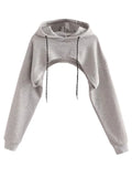 Vevesc Women Summer New Sexy Fashion Super Short Hoodie Hiohop Drawstring Long Sleeves Open Chest Easy Tops Ropa Mujer Clothes