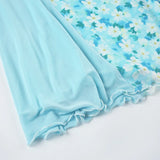 Vevesc  Side Mesh Patchwork Floral Print Mermaid Skirt Holiday Cute Ruched Long Skirts Korean Style Outfits Sweet Bottoms Y2K