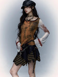 Vevesc Harajuku Patchwork Mesn Tops Women Casual Flare Sleeve T-shirt Vintage Print Y2k Aesthetic Graphic Fairy Grunge T Shirts Femme