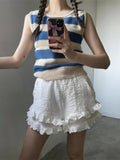 Vevesc Y2k Aesthetic Summer Sweet Solid Pant Trousers Women Ruffled Pleated Shorts Harajuku High Waist Wide Leg Pants Streetwear