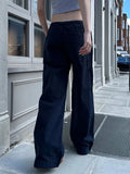 Vevesc  Navy Drawstring Loose Pants Woman Autumn Sexy Low Waist Pockets Fashion Streetwear Straight Long Pant Baggy Vintage Trousers